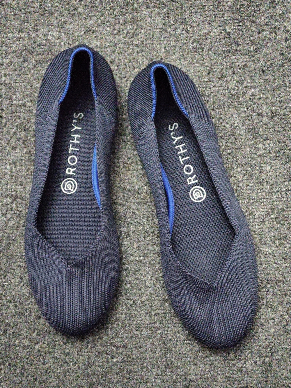 Rothy's Navy Knit Ballet Flats with Royal Blue Trim